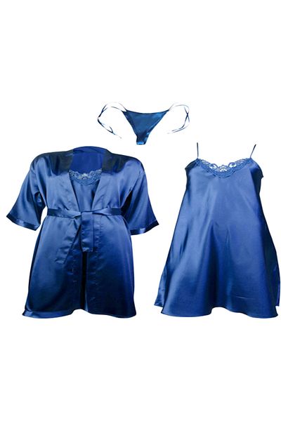 ZENCHES Satin Dressing Gown - Satin Nightgown - Panties Dowry Set