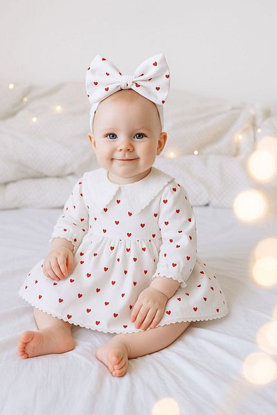 Minimus Newborn Baby Girl Daisy Cotton Dress Triangle Collar Guipure Woven Baby Dress Set with Hairband