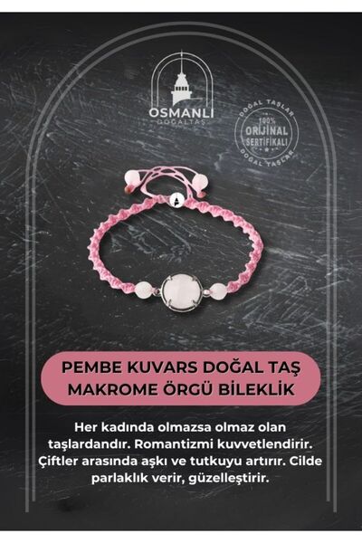 OSMANLI DOĞAL TAŞ Pembe Kuvars Doğal Taş Makrome Örgü Bileklik