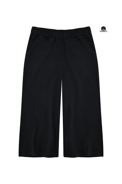 Cottonland Women's Estela Thin Summer Wide Leg Elastic Waist Combed Cotton Capri Pants Black