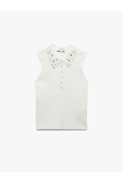 Koton X Melis Ağazat - Αμάνικο μπλουζάκι πλεκτό με γιακά πόλο με πέτρες