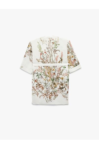 Koton Viscose Fabric Belt Detailed 3/4 Wide Sleeve Floral Kimono Jacket