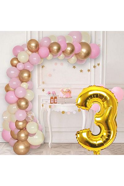 tedaks 3 Year Old Pink Concept Balloon Set Birthday Balloon Stylish Party Ornament