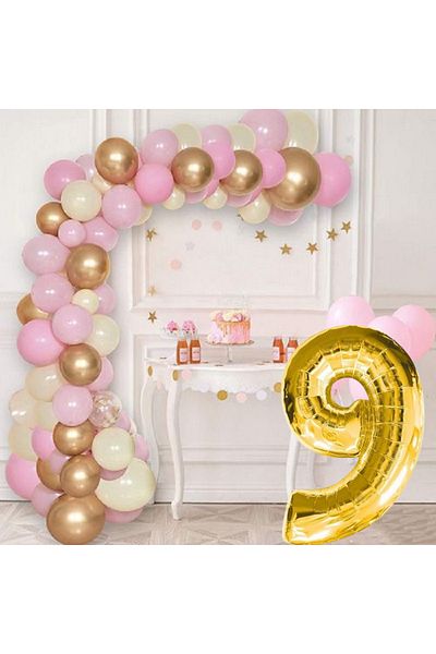 tedaks 9 Year Old Pink Concept Balloon Set Birthday Balloon Stylish Party Decoration