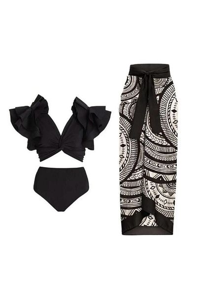 DESİGNEDBYD New Women's Swimsuit+pareo Skirt Set 2 Pieces Up Set Bodysuit Beach Fashion Beachwear