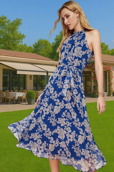 PayBuy Floral Pattern A-Line Midi Dress Chiffon Fabric Summer Daily Casual Use Durable Material