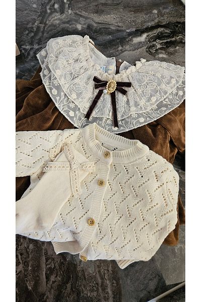 Noy Noy Organic Cotton Baby Girl Knitwear Cardigan Velvet Dress 3 Piece Set