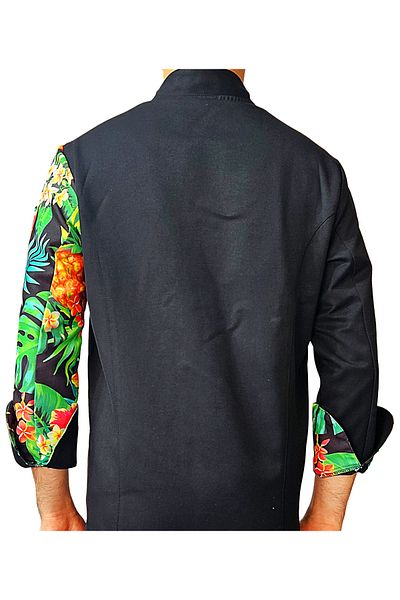 Ant Rotagrup Üniforma ve İş Elbiseleri Cook Jacket Patterned Unisex Snap Fastener Black Long Sleeve Chef Cook Kitchen Jacket