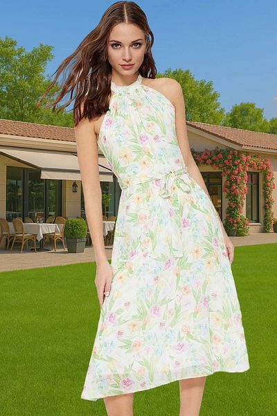 PayBuy Floral Pattern A-Line Midi Dress Chiffon Fabric Summer Daily Casual Use Durable Material
