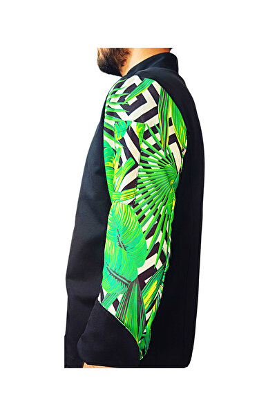 Ant Rotagrup Üniforma ve İş Elbiseleri Jachetă de bucătar unisex - cu model, cu capse, mânecă lungă neagră, jachetă de bucătar verde frunză