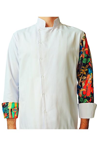 Ant Rotagrup Üniforma ve İş Elbiseleri Chef Jacket Patterned Unisex Snap White Long Sleeve Chef Cook Kitchen Jacket Table Patterned