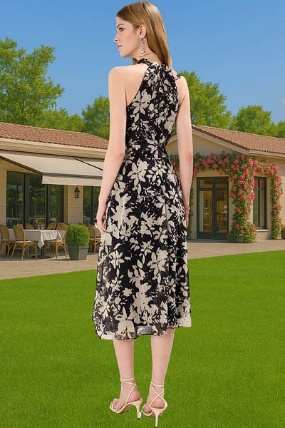 PayBuy Floral Pattern A-Line Midi Dress Chiffon Fabric Summer Daily Casual Use Durable Material