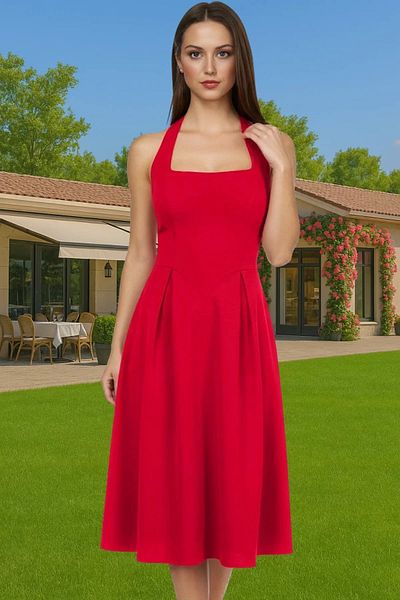 PayBuy A-Line Bow Detail Midi Woven Evening Dress Special Design Modern Style for Daily Use