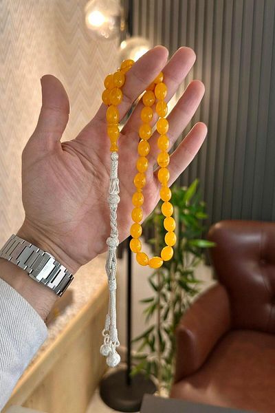 dergah tesbih Yellow German Fire Silver Kazazlı Design Rosary