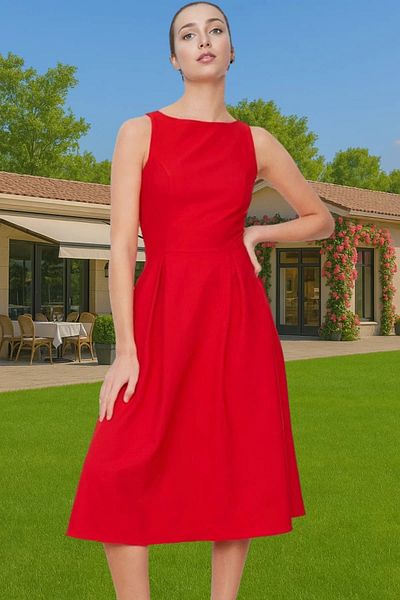 PayBuy Midi Length Pleated Elastane Woven Dress Business and Daily High Quality Stylish Appearance Premium Quality