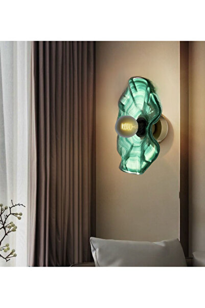 burenze Classic Duvar Aplik Cam Yeşil Gövde Flower Tasarım Aplik E-27 Duy 260mm Çap