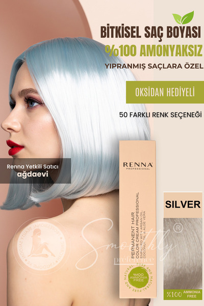 Renna AMONYAKSIZ Bitkisel Yıpranmış Saçlar İçin Saç Boyası SILVER 60ml