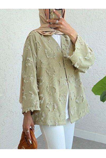 Modamorfo One Button Tassel Detailed Slit Kimono - Fat Green