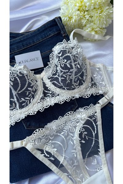 DUALANCE Floral Underwire Capless Embroidery Bra Set