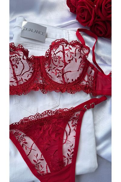 DUALANCE Floral Underwire Capless Embroidery Bra Set