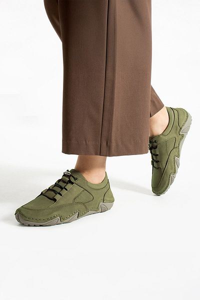 Getcho Dasenk Women's Khaki Genuine Leather Sports Shoes – Anatomical Sole, Breathable, Non-Slip Sole