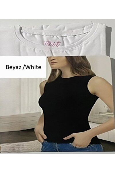 B&S Giyim ΛΕΥΚΟ Elastane Crew Neck Passion Tank Top/Badi T-Shirt 2201 - Μηδενικό μανίκι