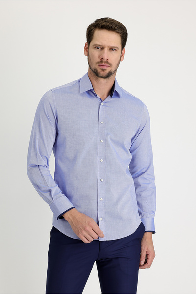 Kiğılı Techno-line Gümüş Iyonlu Slim Fit Dar Kesim Desenli Pamuk Gömlek