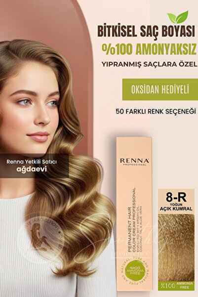 Renna AMONYAKSIZ Bitkisel Yıpranmış Saçlar İçin Saç Boyası 8-R YOĞUN AÇIK KUM...