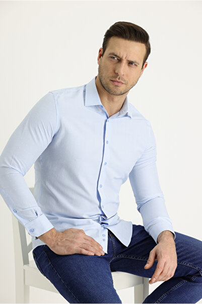 Kiğılı قميص طويل الأكمام بقصة ضيقة من القطن بنمط كلاسيكي سهل الكي