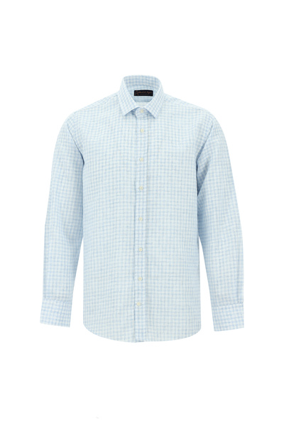 Abdullah Kiğılı Cămașă în carouri cu mânecă lungă, în amestec de in