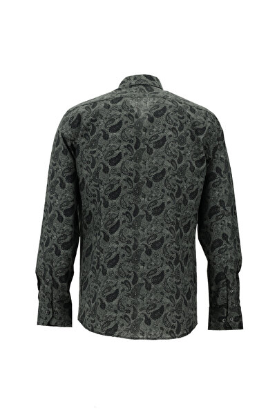 Kiğılı Uzun Kol Slim Fit Dar Kesim Baskılı Pamuk Spor Gömlek