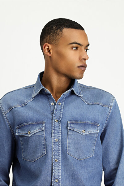 Kiğılı Βαμβακερό τζιν πουκάμισο με μακριά μανίκια