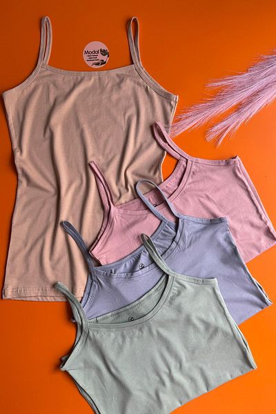 Elosia Elytra 5-Piece Women's Singlet in Green, Skin, White, Blue, Pink Modal Fabric, Breathable, Strap 66E02