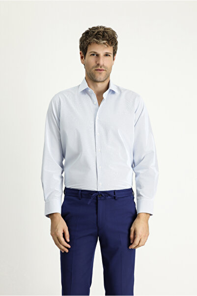 Kiğılı Uzun Kol Klasik Çizgili Pamuklu Kolay Ütülenebilir Gömlek