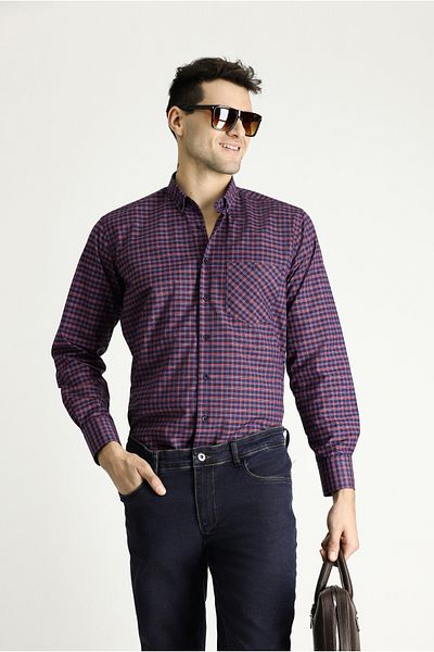 Kiğılı Long Sleeve Regular Fit Plaid Cotton Easy-Iron Shirt