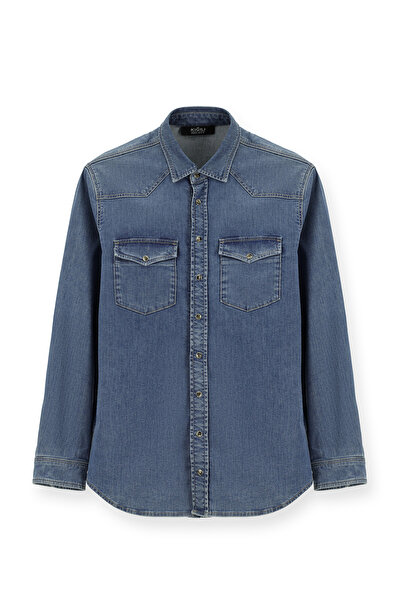 Kiğılı Βαμβακερό τζιν πουκάμισο με μακριά μανίκια