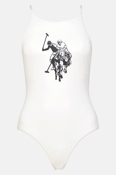 U.S. Polo Assn. Women Brand Logo Padded Adjustable Back One Piece Swimsuits, White