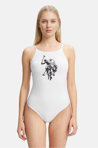 U.S. Polo Assn. Women Brand Logo Padded Adjustable Back One Piece Swimsuits, White
