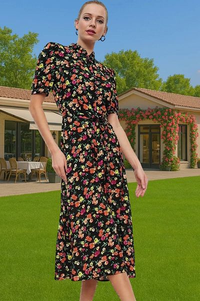 PayBuy Women Midi Length Shirt Dress Animal Pattern Viscose Fabric Casual Style Modern Style
