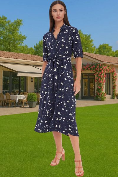 PayBuy Women Midi Length Shirt Dress Animal Pattern Viscose Fabric Casual Style Modern Style