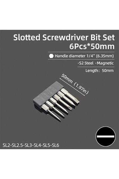 Choice 6pcs 50mm Length 50/100mm 2.0-6.0mm Flat Head Screwdriver Bits Set Magnetic Tip Slotted Screwdriver