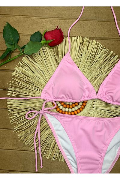 XORVİO Women's Flexible Lycra Stylish Drawstring Powder Pink Bikini Set New Season