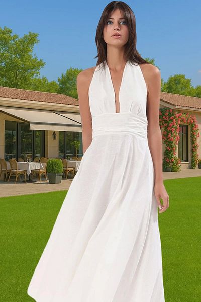 PayBuy Summer Women's Midi Length Cotton Beach Dress Tie-Up One Sleeve High Quality Professional Look