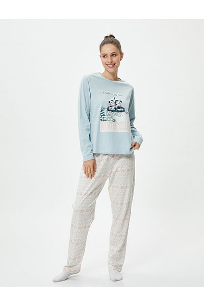 Koton Set pijama Mickey Mouse cu mânecă lungă, cu licență, decolteu