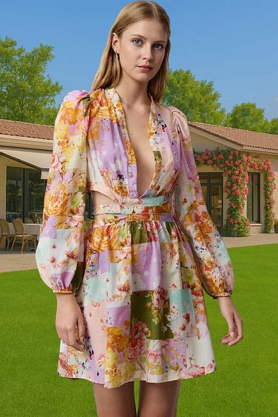 PayBuy Summer Ethnic Print Mini V Neck Cotton Beach Dress Carefully Selected for Daily Wear