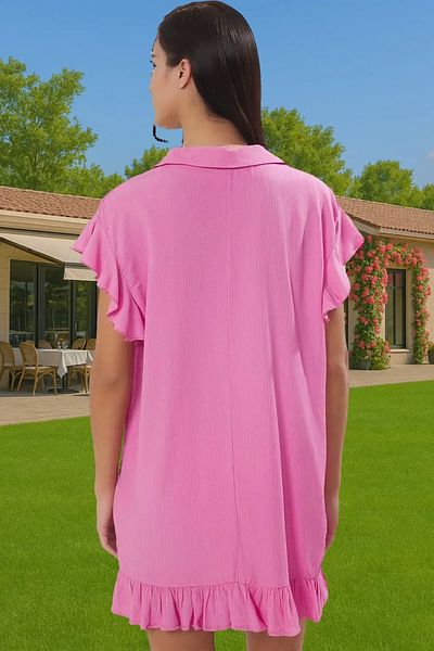 PayBuy Summer Women's Crew Neck Short Flounced Beach Dress Crinkle Woven Comfortable and Stylish Durable Material