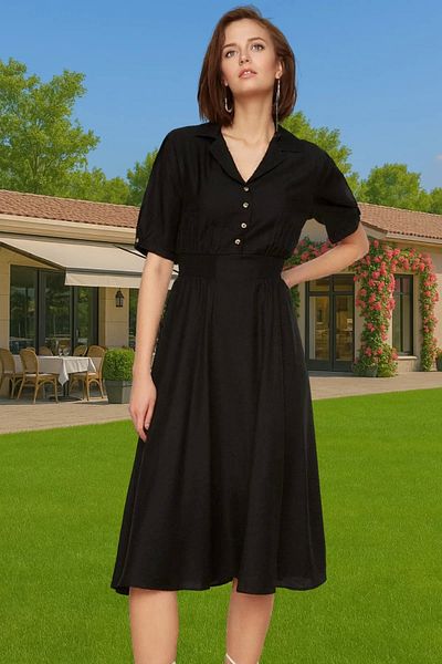 PayBuy Viscose Blend A-Line Midi Dress Shirt Collar Casual Style Comfortable Use Carefully Selected