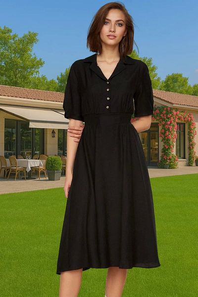 PayBuy Viscose Blend A-Line Midi Dress Shirt Collar Casual Style Comfortable Use Carefully Selected