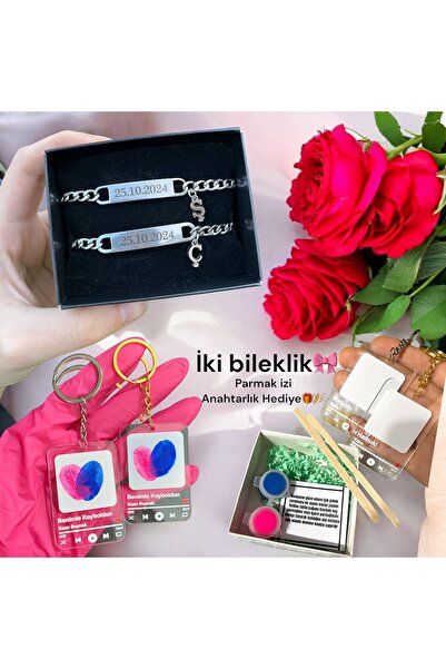 HayDün 2li Çelik kararmaz Unisex sevgili arkadaşlık harfli yazılı kişiye özel bileklik seti hediyeli