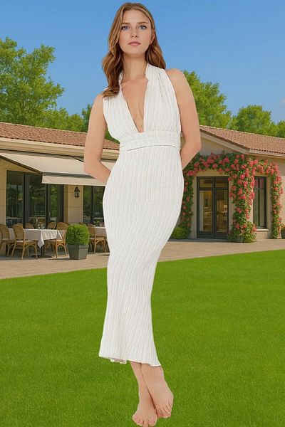 PayBuy Maxi Linen Blended Back Low-Cut Beach Dress Summer Stylish Design Comfortable and Stylish High Quality